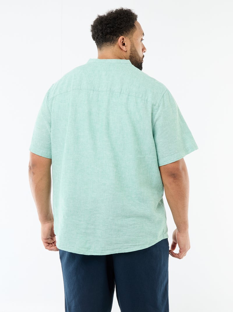 Camicia in misto lino a maniche corte Verde - Kiabi