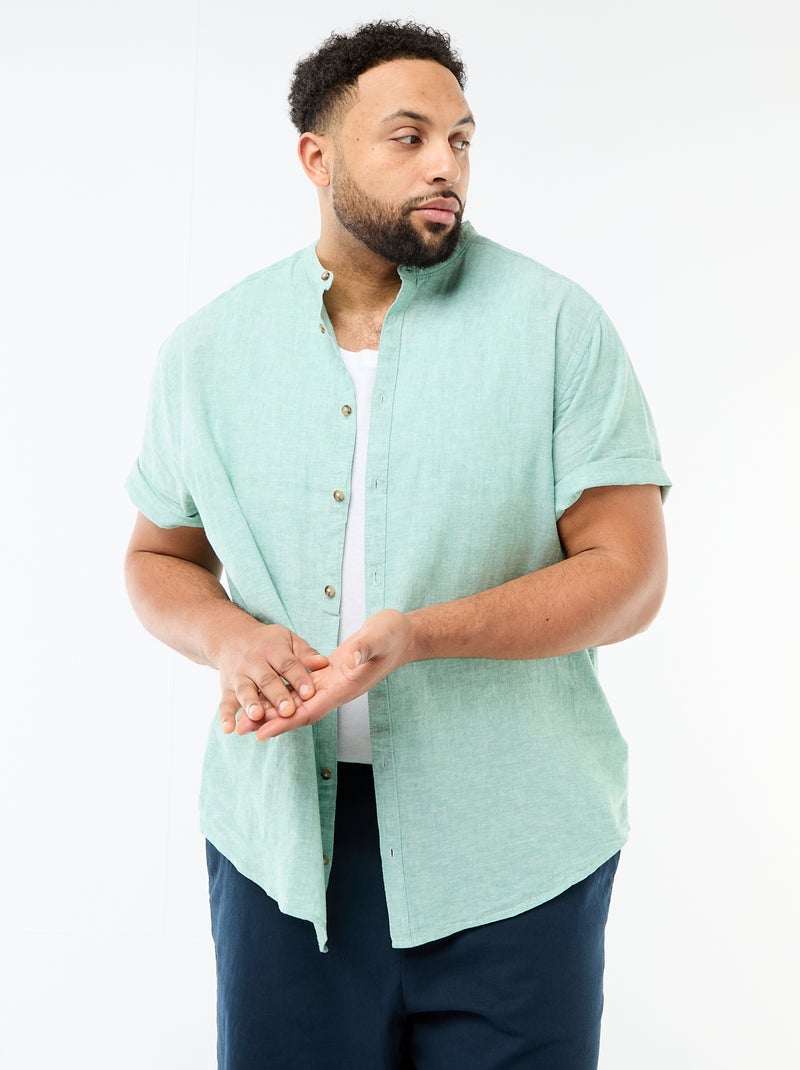 Camicia in misto lino a maniche corte Verde - Kiabi