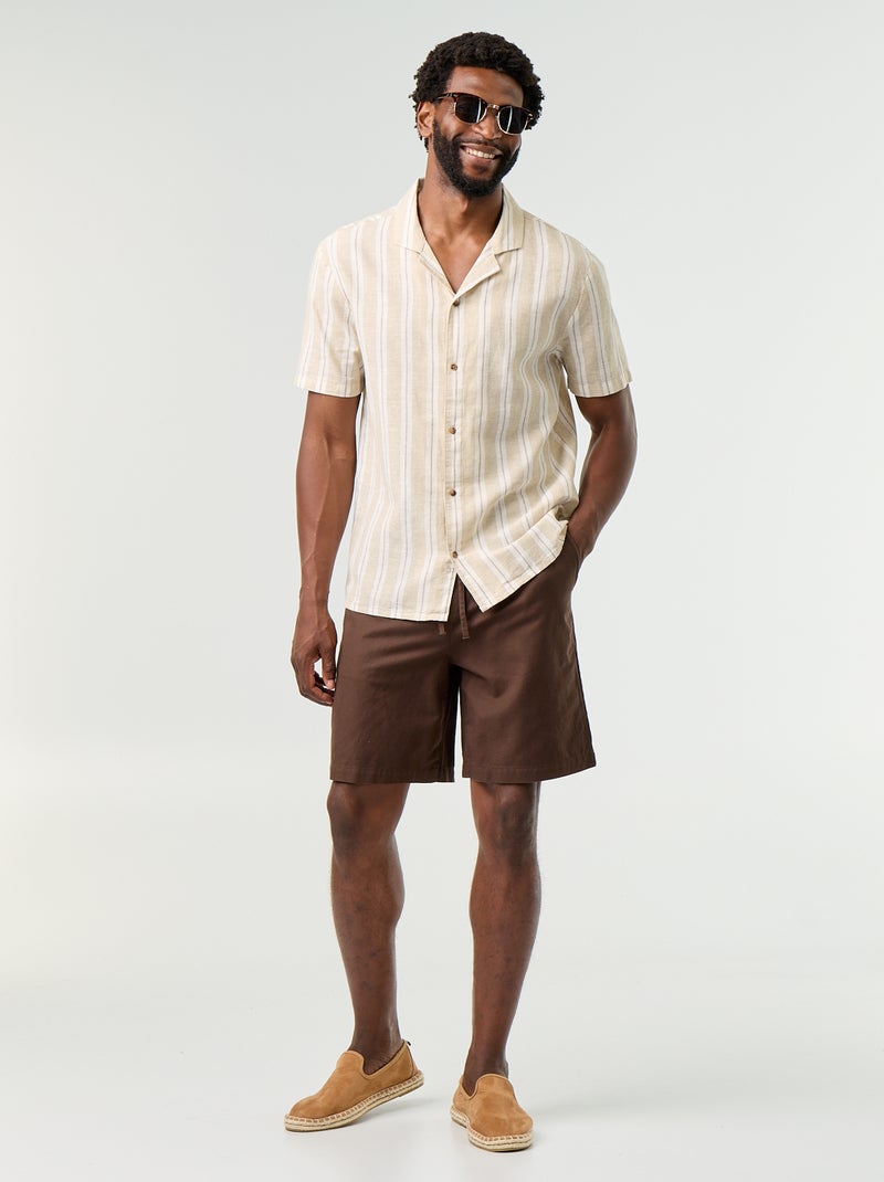 Camicia in misto lino a righe Beige - Kiabi
