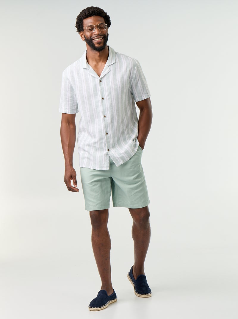 Camicia in misto lino a righe Verde - Kiabi