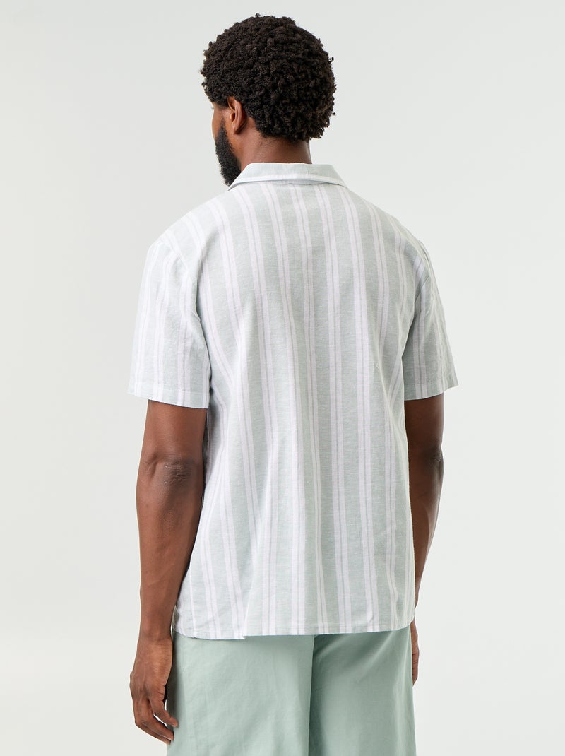 Camicia in misto lino a righe Verde - Kiabi