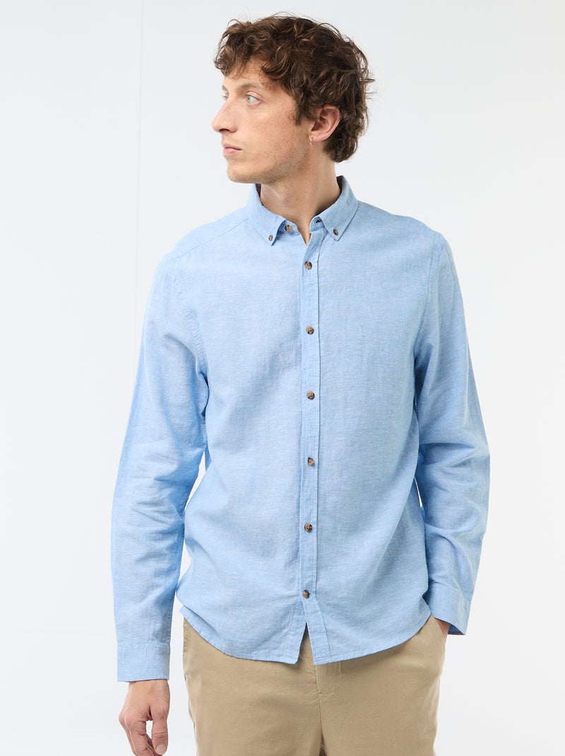 Camicia in misto lino Azzurro - Kiabi