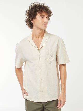 Camicia in misto lino con maniche corte e ricami