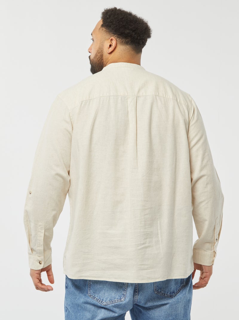 Modaworld Camicia Da Uomo A Maniche Lunghe Girocollo Camicia Di Lino - Foto 2