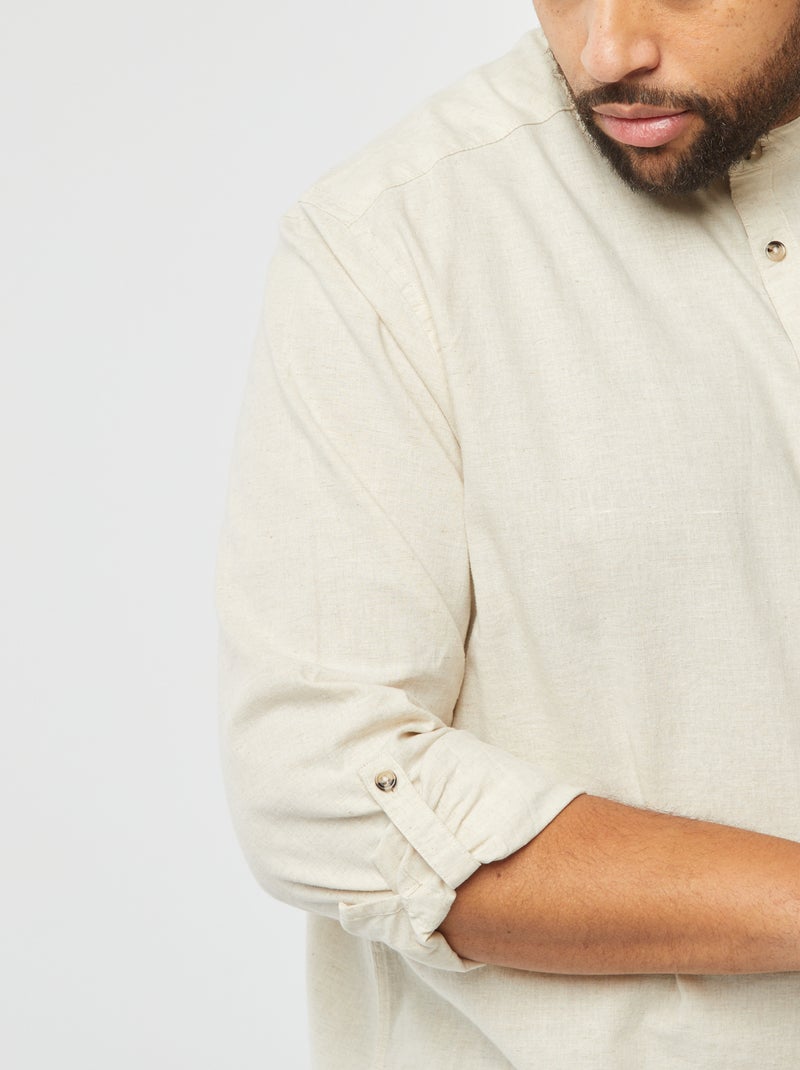 Camicia in misto lino con maniche lunghe arrotolabili beige - Kiabi