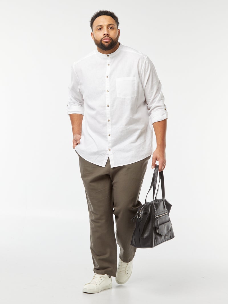 Camicia in misto lino con maniche lunghe arrotolabili bianco - Kiabi