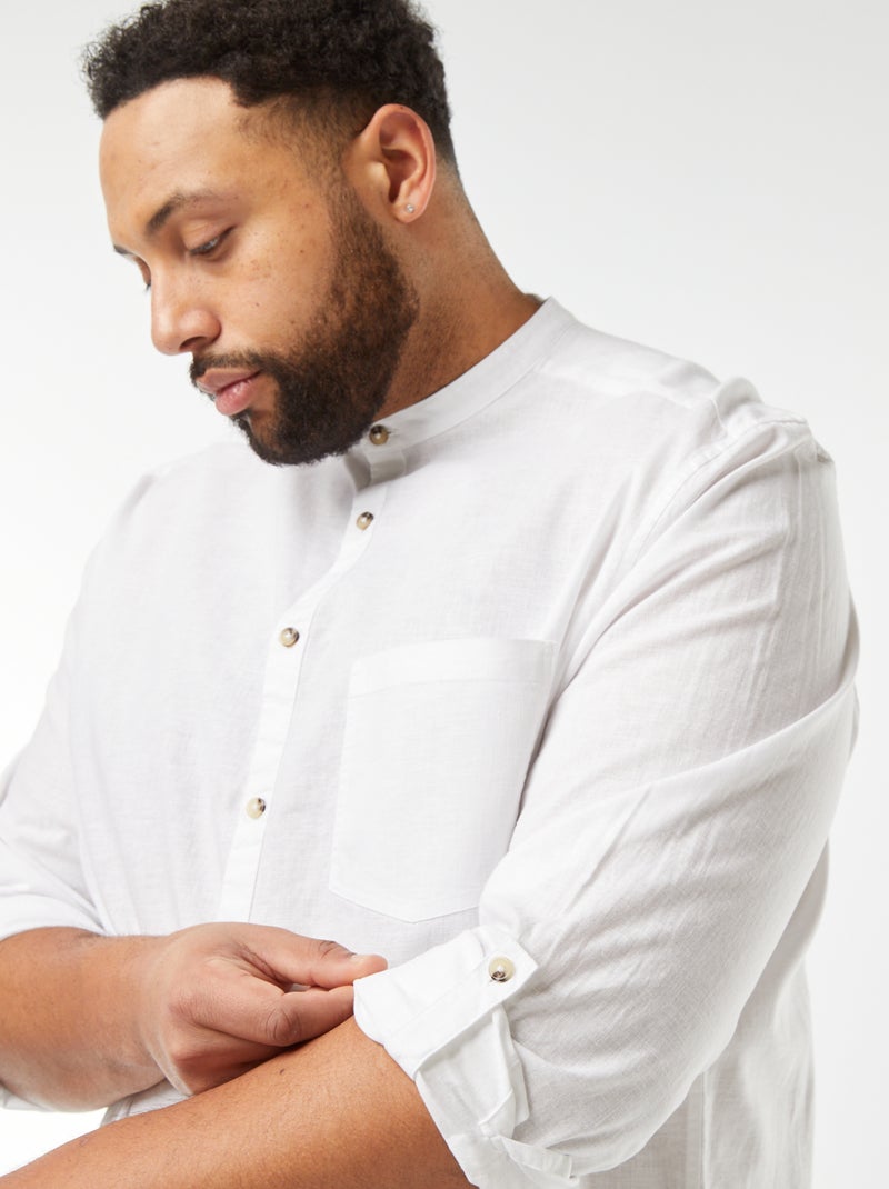 Camicia in misto lino con maniche lunghe arrotolabili bianco - Kiabi