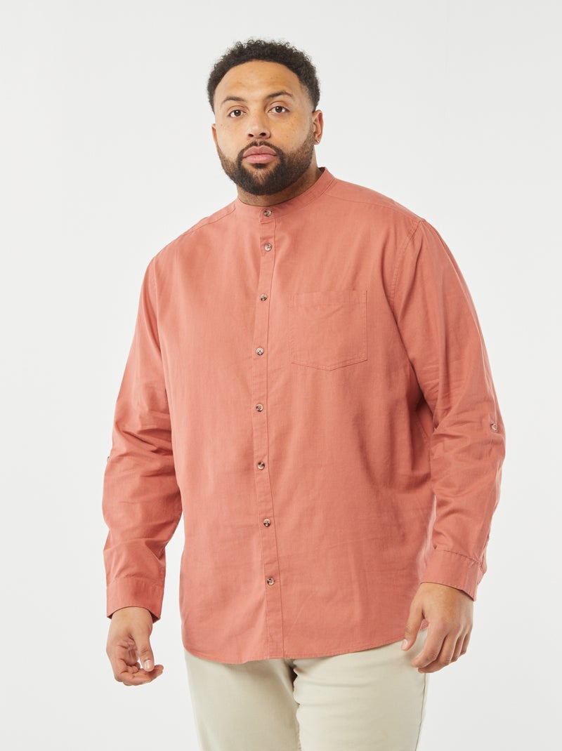 Camicia in misto lino con maniche lunghe arrotolabili ROSA - Kiabi