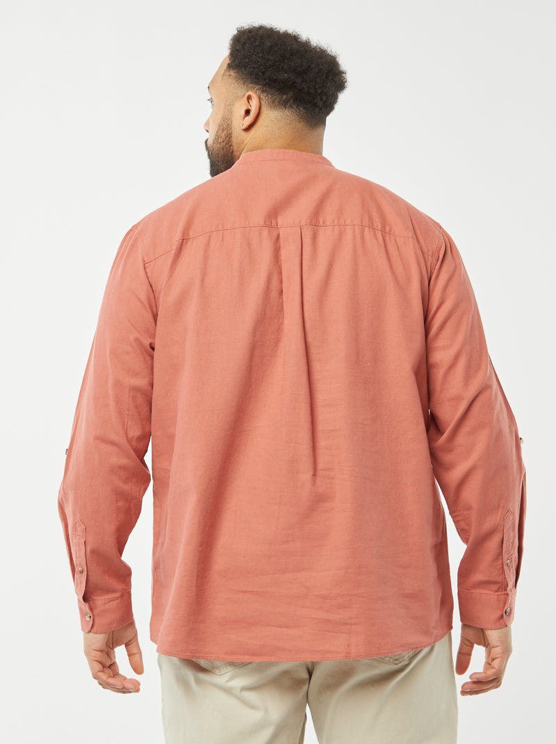 Camicia in misto lino con maniche lunghe arrotolabili ROSA - Kiabi
