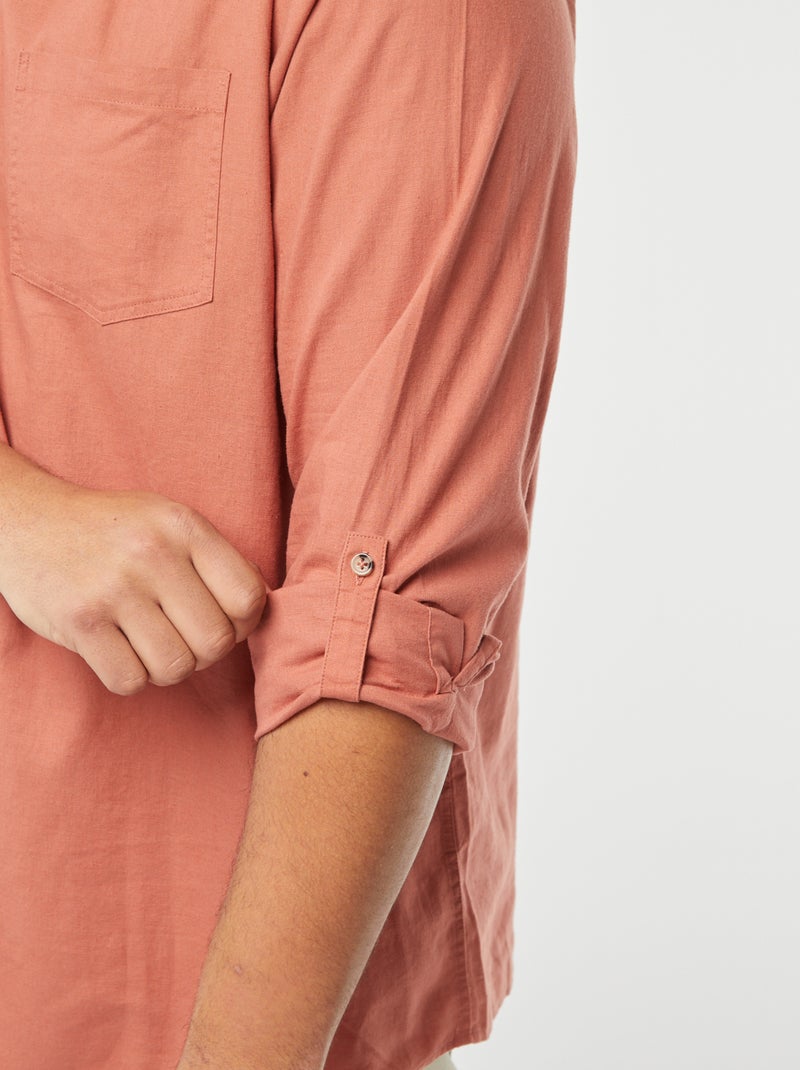 Camicia in misto lino con maniche lunghe arrotolabili ROSA - Kiabi