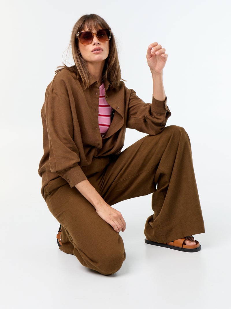 Camicia in misto lino Marrone - Kiabi