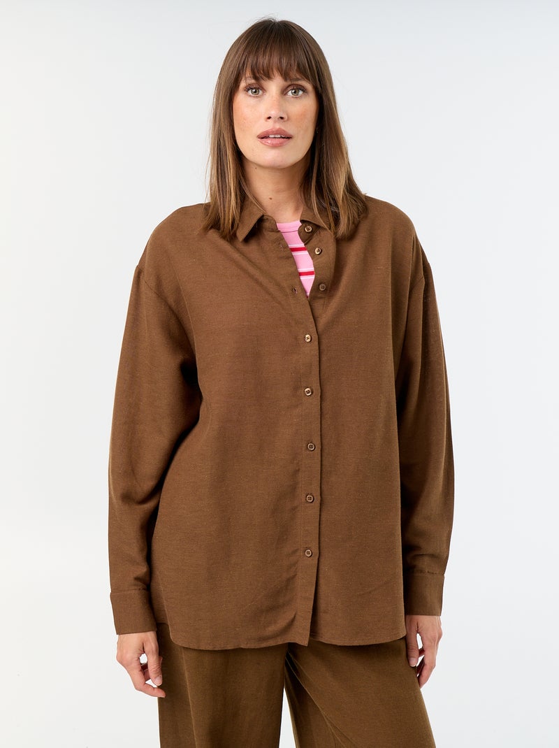Camicia in misto lino Marrone - Kiabi