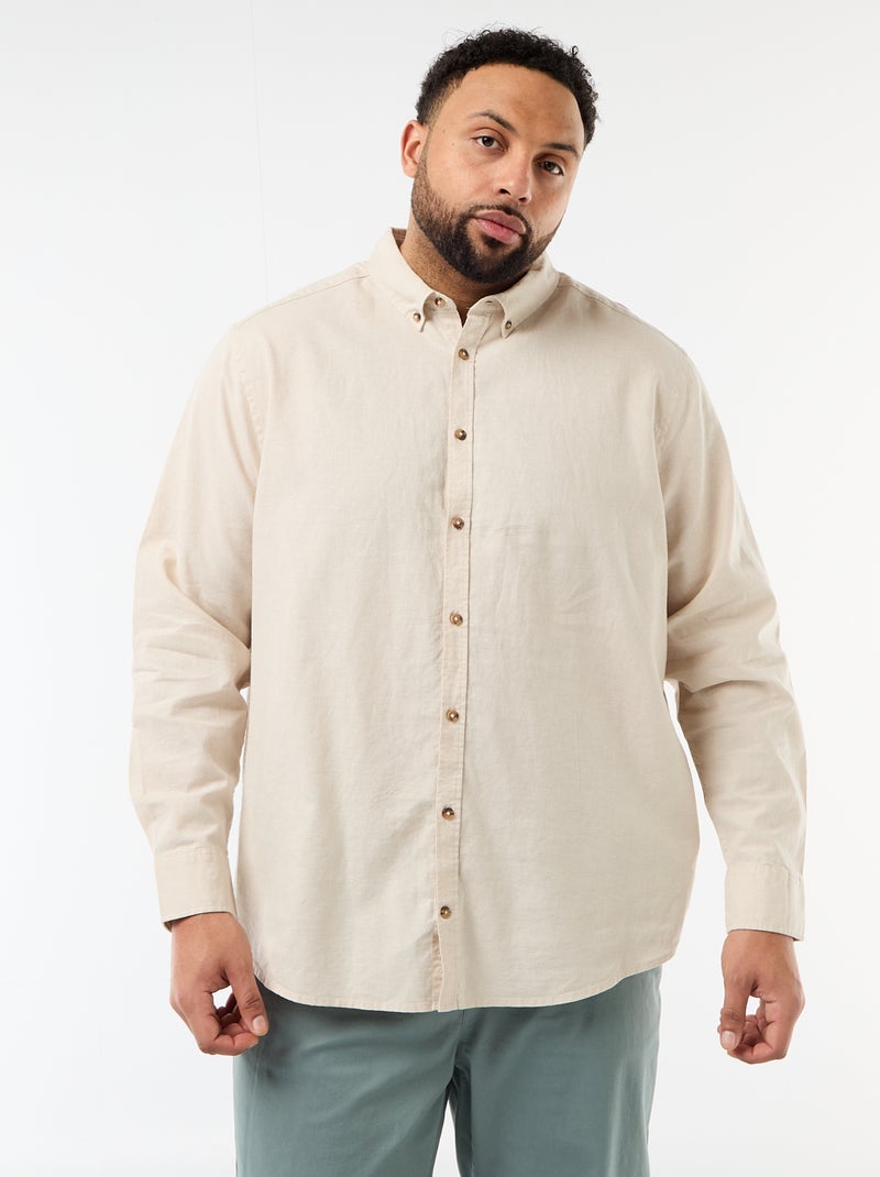 Camicia in misto lino tinta unita Beige - Kiabi