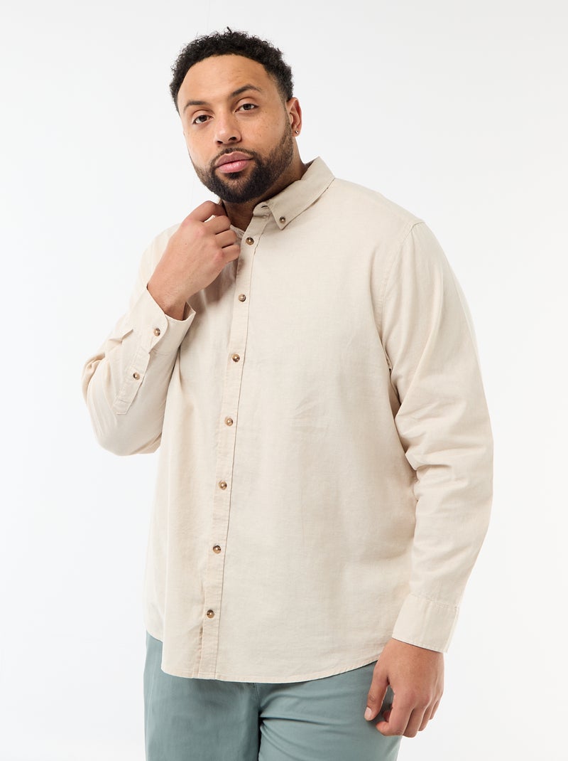 Camicia in misto lino tinta unita Beige - Kiabi