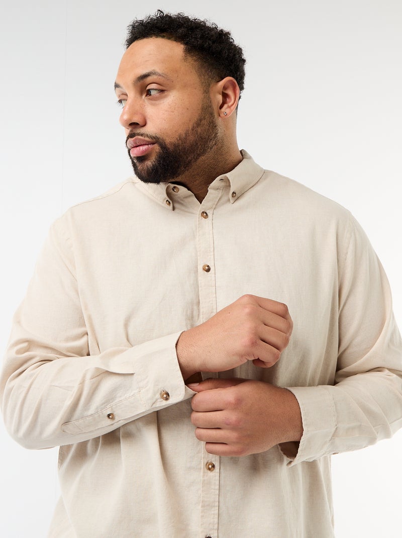 Camicia in misto lino tinta unita Beige - Kiabi
