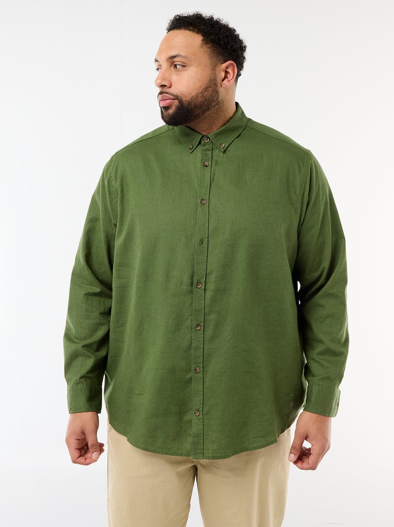 Camicia in misto lino tinta unita Verde - Kiabi