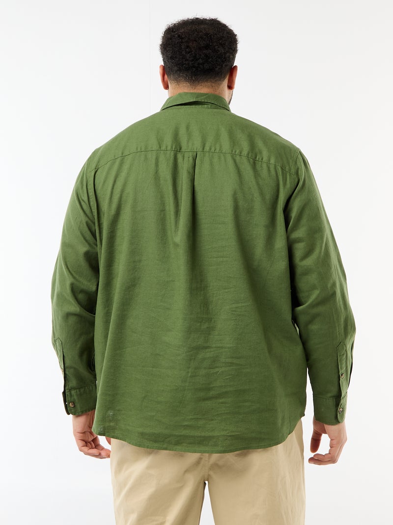 Camicia in misto lino tinta unita Verde - Kiabi