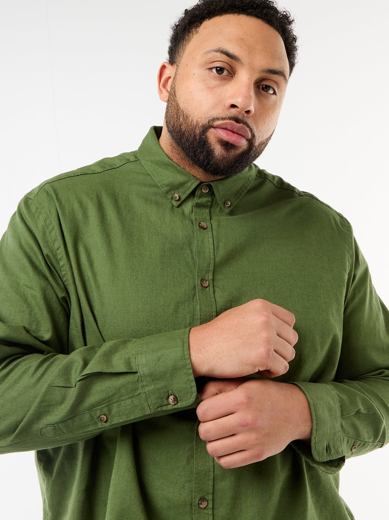 Camicia in misto lino tinta unita Verde - Kiabi