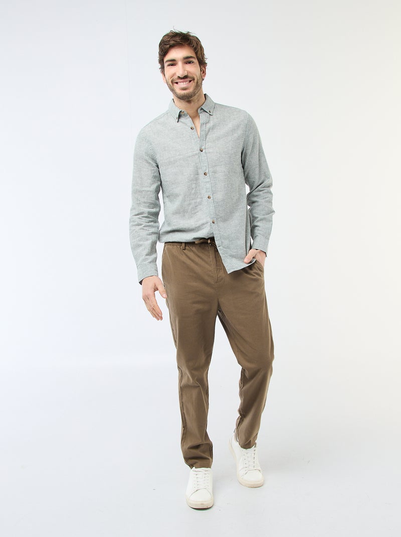 Camicia in misto lino Verde - Kiabi