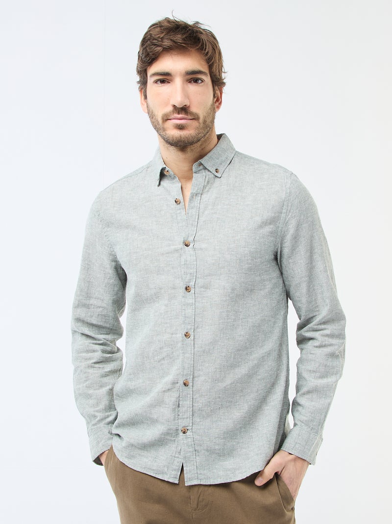 Camicia in misto lino Verde - Kiabi