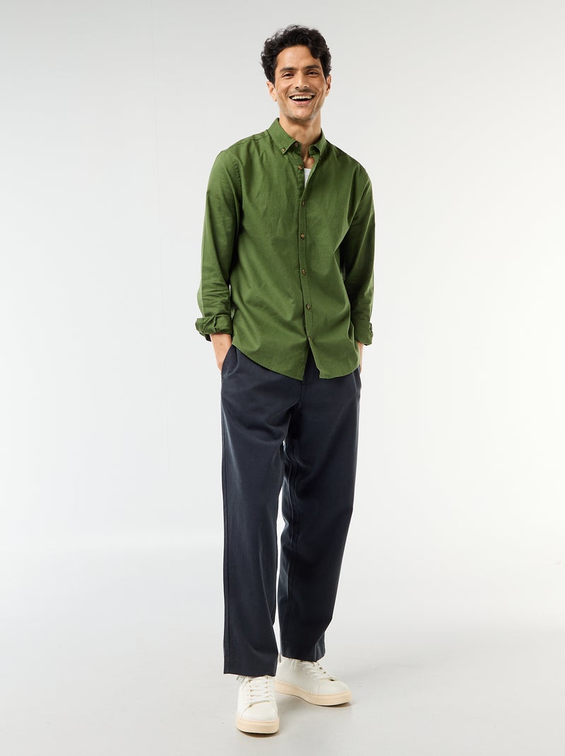 Camicia in misto lino Verde - Kiabi