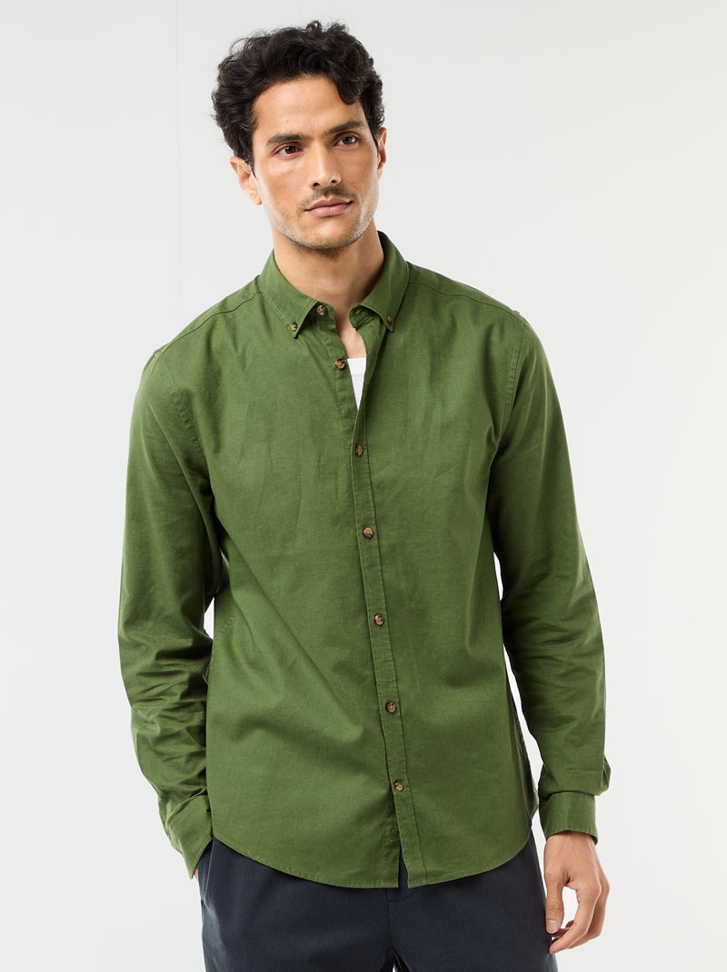 Camicia in misto lino Verde - Kiabi