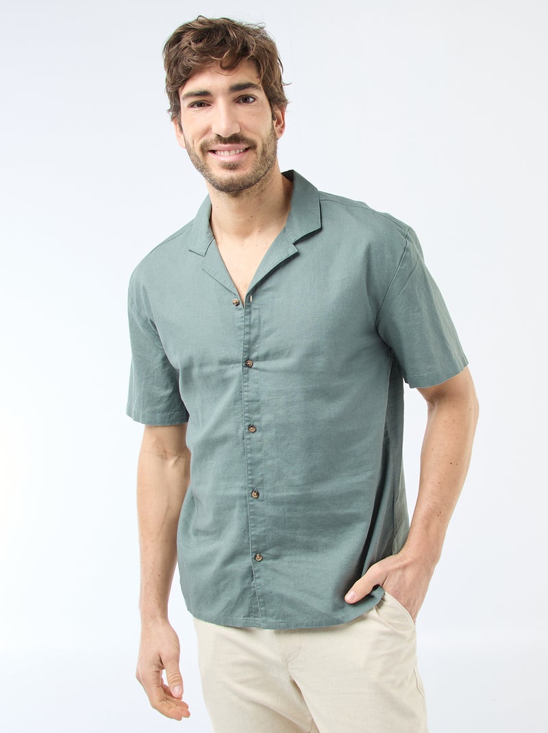 Camicia in misto lino Verde - Kiabi