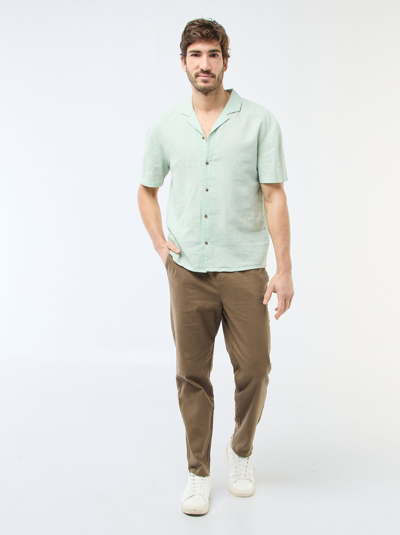 Camicia in misto lino Verde - Kiabi