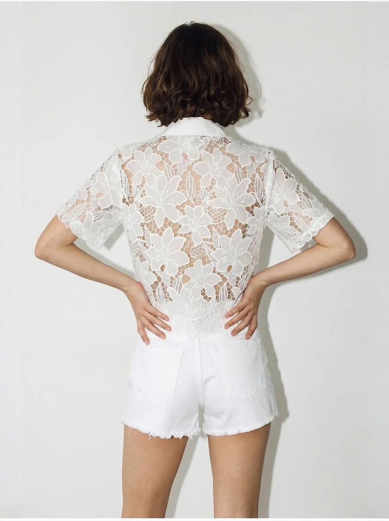 Camicia in pizzo floreale con bottoni sul davanti lucci Bianco - Kiabi