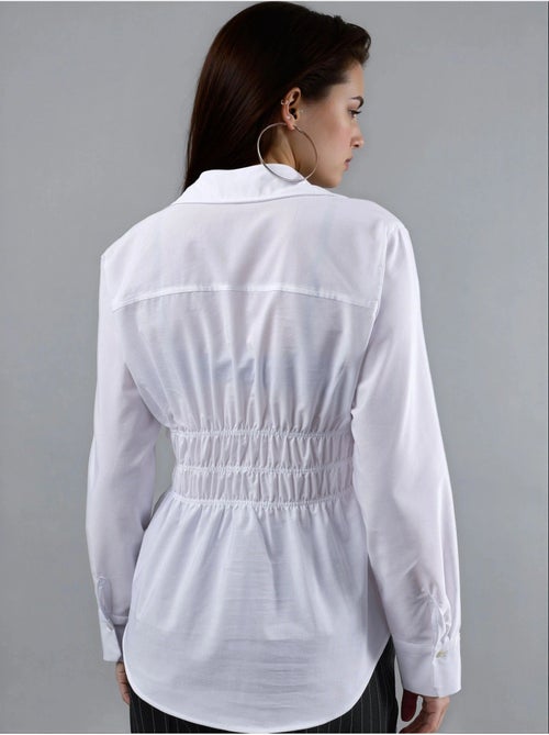 Camicia in popeline a maniche lunghe con abbottonatura e dettaglio arricciato busem - Kiabi