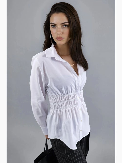 Camicia in popeline a maniche lunghe con abbottonatura e dettaglio arricciato busem - Kiabi