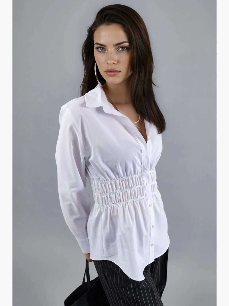 Camicia in popeline a maniche lunghe con abbottonatura e dettaglio arricciato busem Bianco - Kiabi
