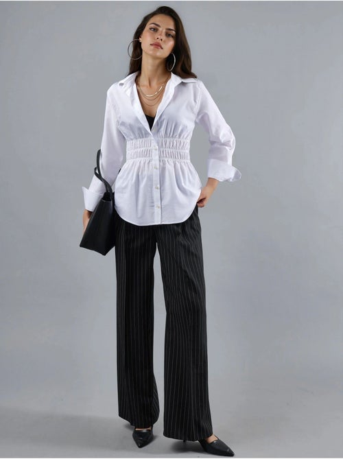 Camicia in popeline a maniche lunghe con abbottonatura e dettaglio arricciato busem - Kiabi