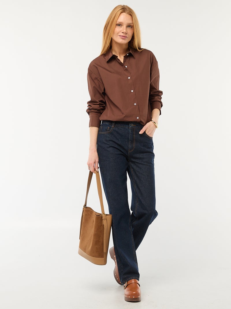 Camicia in popeline a maniche lunghe Marrone - Kiabi