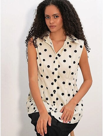 Camicia in popeline a pois senza maniche dal taglio aderente bdart