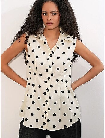 Camicia in popeline a pois senza maniche dal taglio aderente bdart