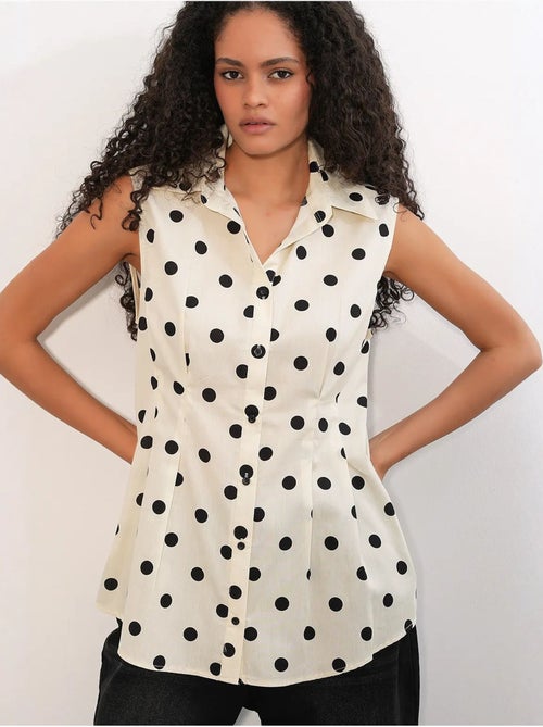 Camicia in popeline a pois senza maniche dal taglio aderente bdart - Kiabi Camicia in popeline a pois senza maniche dal taglio aderente bdart - Kiabi