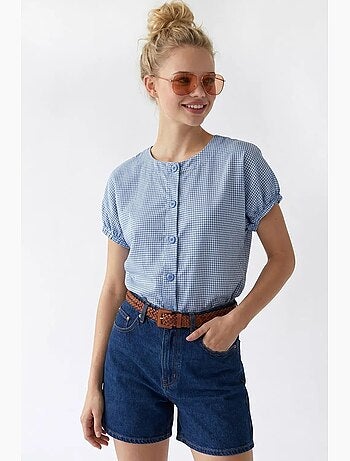 Camicia in popeline a quadretti gingham con bottoni mixray