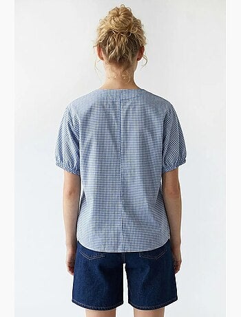 Camicia in popeline a quadretti gingham con bottoni mixray