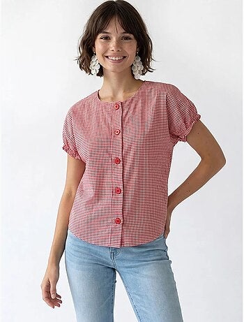 Camicia in popeline a quadretti gingham con bottoni mixray
