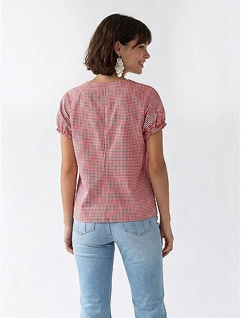 Camicia in popeline a quadretti gingham con bottoni mixray