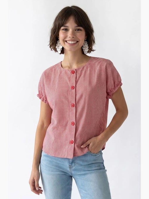 Camicia in popeline a quadretti gingham con bottoni mixray - Kiabi Camicia in popeline a quadretti gingham con bottoni mixray - Kiabi