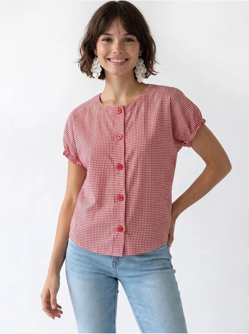 Camicia in popeline a quadretti gingham con bottoni mixray - Kiabi Camicia in popeline a quadretti gingham con bottoni mixray - Kiabi