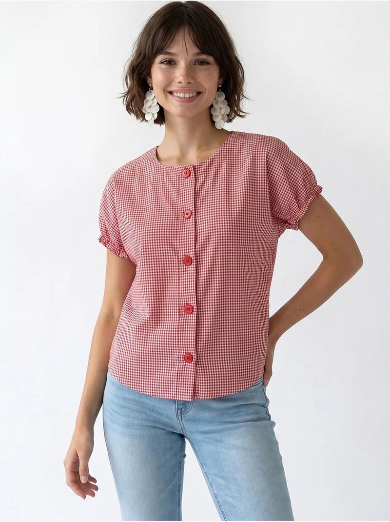 Camicia in popeline a quadretti gingham con bottoni mixray Multicolore - Kiabi