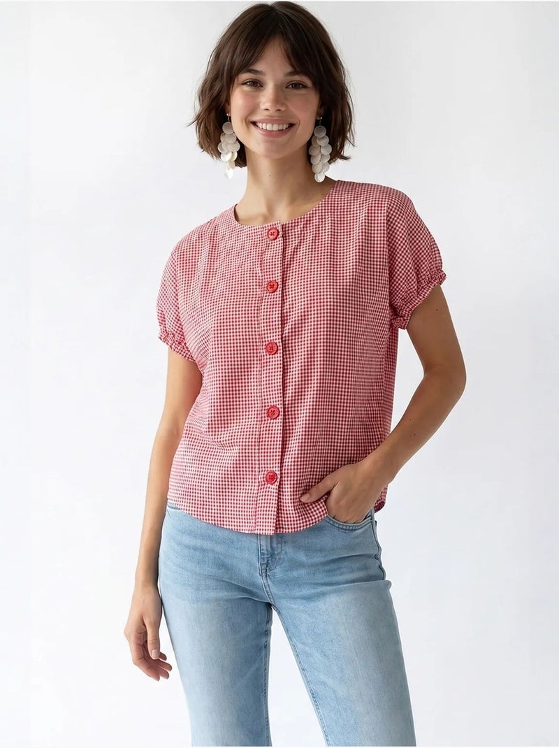 Camicia in popeline a quadretti gingham con bottoni mixray Multicolore - Kiabi