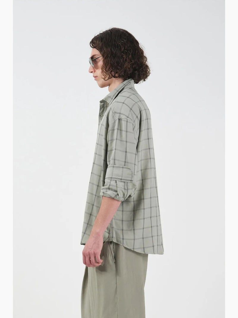 Camicia in popeline a quadri oversize giesto Verde pastello - Kiabi