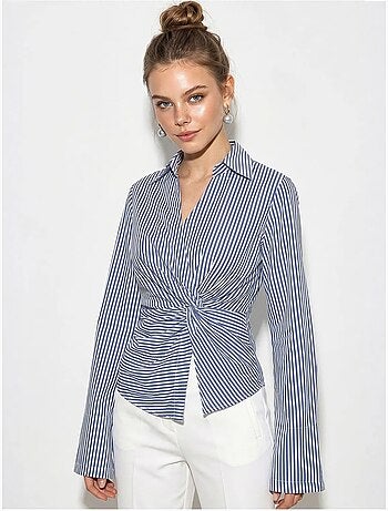 Camicia in popeline a righe aderente con dettaglio a laccio lucci