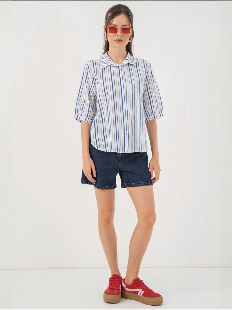 Camicia in popeline a righe bdart Blu elettrico - Kiabi