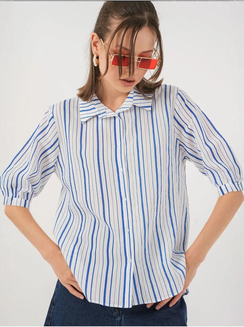 Camicia in popeline a righe bdart Blu elettrico - Kiabi
