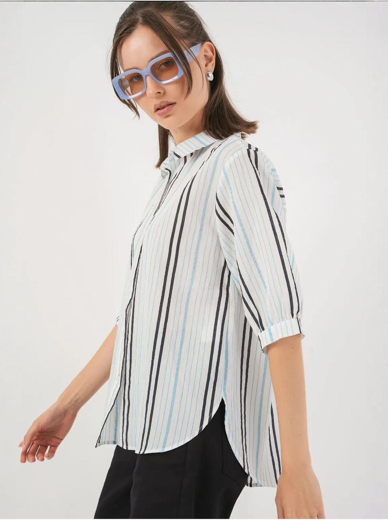 Camicia in popeline a righe bdart Blu pastello - Kiabi